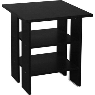 Black 3 Tier Bedside Table Wooden Side End Table Storage Shelf Bedroom Living Room - image 1