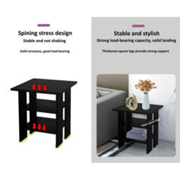 Black 3 Tier Bedside Table Wooden Side End Table Storage Shelf Bedroom Living Room - thumbnail 3
