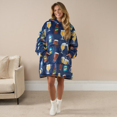 OHS Drinks Hoodie Blanket Sweatshirt Sherpa Fleece Oversized Jumper Throw Plush Warm - image 1