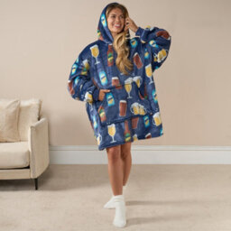 OHS Drinks Hoodie Blanket Sweatshirt Sherpa Fleece Oversized Jumper Throw Plush Warm - thumbnail 2