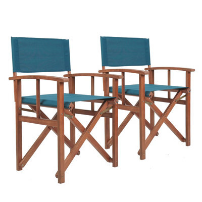 Charles Bentley Fsc Wooden Pair Of Folding Directors Chairs Teal Pop-Up Garden - image 1
