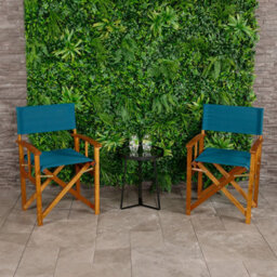 Charles Bentley Fsc Wooden Pair Of Folding Directors Chairs Teal Pop-Up Garden - thumbnail 7