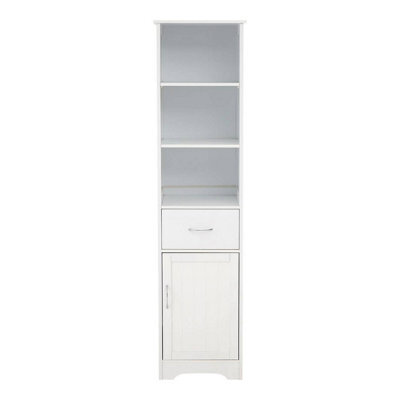 Orsina Tall White Display Cabinet With Drawer & Shelves, Narrow Storage Unit, White Storage Cabinet For Daily Use - image 1