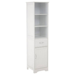 Orsina Tall White Display Cabinet With Drawer & Shelves, Narrow Storage Unit, White Storage Cabinet For Daily Use - thumbnail 2