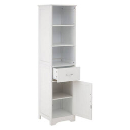 Orsina Tall White Display Cabinet With Drawer & Shelves, Narrow Storage Unit, White Storage Cabinet For Daily Use - thumbnail 5