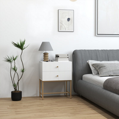 Homcom Modern Bedside Table With 2 Drawers For Bedroom, White - image 1
