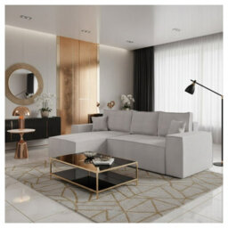 Malaga L Shaped Mdf Corner Sofa Bed With Storage And Pull Out Seat Loose Back Cushions Light Grey Corduroy Left - thumbnail 1
