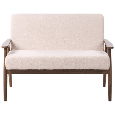 Wyld And Coco Luxeliving 2-Seater Sofa Beige-Brown Bouclé On Solid Wood Frame With Armrests - image 1