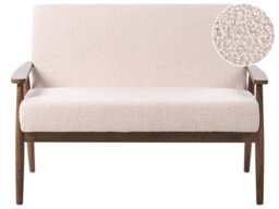 Wyld And Coco Luxeliving 2-Seater Sofa Beige-Brown Bouclé On Solid Wood Frame With Armrests - thumbnail 3