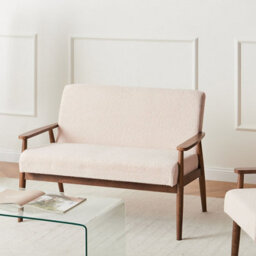 Wyld And Coco Luxeliving 2-Seater Sofa Beige-Brown Bouclé On Solid Wood Frame With Armrests - thumbnail 2