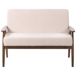 Wyld And Coco Luxeliving 2-Seater Sofa Beige-Brown Bouclé On Solid Wood Frame With Armrests - thumbnail 1
