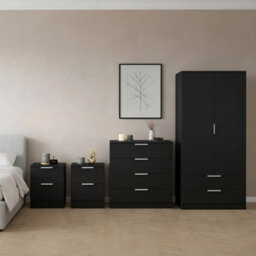 Lassic Vida Designs Trega 4 Piece Bedroom Set (2 Drawer Bedside Chest X2, 4 Drawer Chest, 2 Door 2 Drawer Wardrobe) Black - thumbnail 1