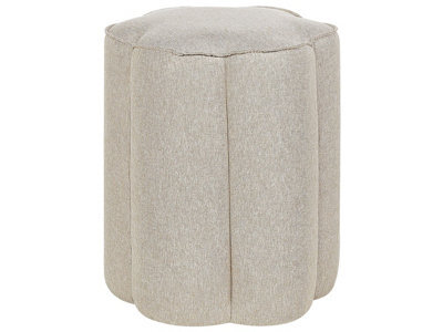 Beliani Linen Pouffe Round 39Cm Diameter X 34Cm High Beige - Faux Linen Footstool For Modern Living Rooms - image 1