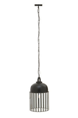 Orsina Antique Black Pendant Light, Open Frame One Bulb Cage Light, Handcrafted Metal And Glass Hanging Fixture - image 1
