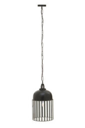 Orsina Antique Black Pendant Light, Open Frame One Bulb Cage Light, Handcrafted Metal And Glass Hanging Fixture