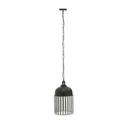 Orsina Antique Black Pendant Light, Open Frame One Bulb Cage Light, Handcrafted Metal And Glass Hanging Fixture - thumbnail 2