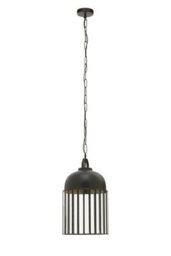 Orsina Antique Black Pendant Light, Open Frame One Bulb Cage Light, Handcrafted Metal And Glass Hanging Fixture - thumbnail 3