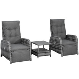 Outsunny 3 Pieces Rattan Bistro Set With Cushions For Outdoor, Mixed Grey - thumbnail 2