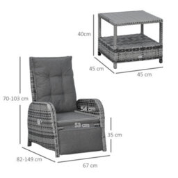 Outsunny 3 Pieces Rattan Bistro Set With Cushions For Outdoor, Mixed Grey - thumbnail 3