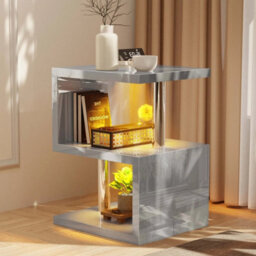 Grey Small Side Table With Storage Led High Gloss Sofa End Coffee Table Living Room - thumbnail 4