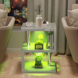 Grey Small Side Table With Storage Led High Gloss Sofa End Coffee Table Living Room - thumbnail 3