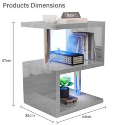 Grey Small Side Table With Storage Led High Gloss Sofa End Coffee Table Living Room - thumbnail 2