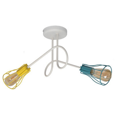 Luminosa Lighting Luminosa Oxford Multi Arm Semi Flush Ceiling Light White, Yellow, Turquoise 42Cm