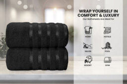 Casabella Bath Sheets 2 Pack Jumbo Bathsheet 90X180 Cm 100% Cotton Towels Quick Dry Super Soft Highly Absorbent Black - thumbnail 5