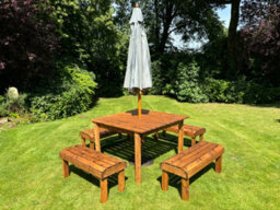 Charles Taylor Knights Wooden Garden 8 Seat Square Dining Table Bench Set Grey - thumbnail 3