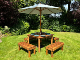 Charles Taylor Knights Wooden Garden 8 Seat Square Dining Table Bench Set Grey - thumbnail 5