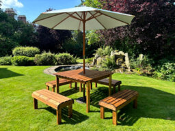 Charles Taylor Knights Wooden Garden 8 Seat Square Dining Table Bench Set Grey - thumbnail 4