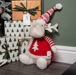 Samuel Alexander 40Cm Battery Operated Light Up Sitting Christmas Reindeer In Red & White Jumper - thumbnail 4
