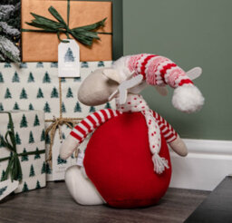 Samuel Alexander 40Cm Battery Operated Light Up Sitting Christmas Reindeer In Red & White Jumper - thumbnail 5