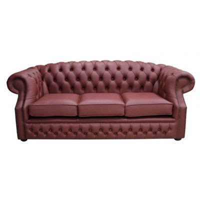 Chesterfield 3 Seater Shelly Burgandy Leather Sofa Bespoke In Buckingham Style - image 1