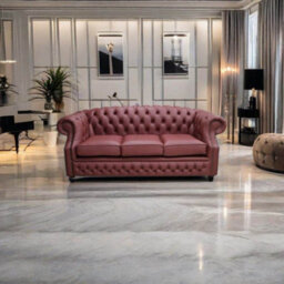 Chesterfield 3 Seater Shelly Burgandy Leather Sofa Bespoke In Buckingham Style - thumbnail 5