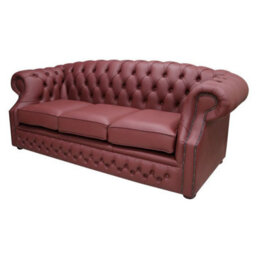 Chesterfield 3 Seater Shelly Burgandy Leather Sofa Bespoke In Buckingham Style - thumbnail 2