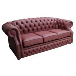 Chesterfield 3 Seater Shelly Burgandy Leather Sofa Bespoke In Buckingham Style - thumbnail 3
