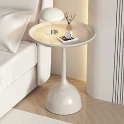 Cream White Modern Round Side Table Pedestal Coffee Table Sofa End Metal Tray Bedside Table - thumbnail 5