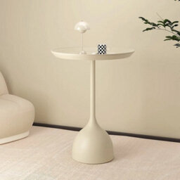 Cream White Modern Round Side Table Pedestal Coffee Table Sofa End Metal Tray Bedside Table - thumbnail 3