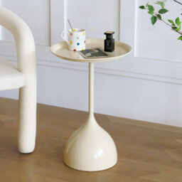Cream White Modern Round Side Table Pedestal Coffee Table Sofa End Metal Tray Bedside Table - thumbnail 2