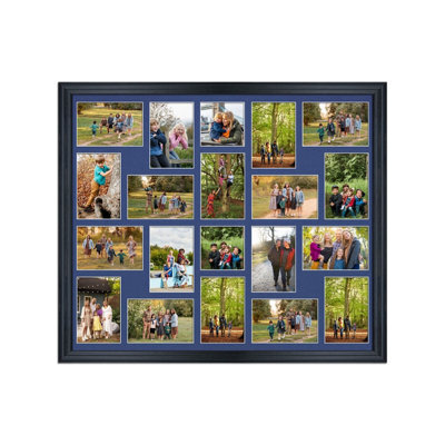 AK Frames 80X70Cm Black Classic Multi Photo Frame With Blue Mount - Holds 20 Apertures (18X) 6X4, (2X) 4X4 Photos - image 1