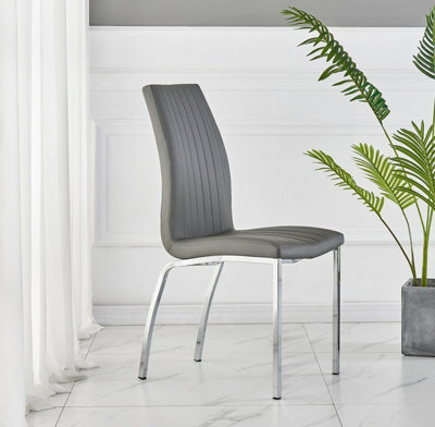 Furnizone UK Set Of 2 Dining Chairs - Modalux Modern Dining Chairs - Grey Faux Leather Chrome Legs Dining Chairs - Kitchen Dining Room Chairs - image 1