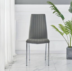 Furnizone UK Set Of 2 Dining Chairs - Modalux Modern Dining Chairs - Grey Faux Leather Chrome Legs Dining Chairs - Kitchen Dining Room Chairs - thumbnail 2