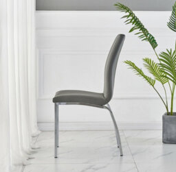 Furnizone UK Set Of 2 Dining Chairs - Modalux Modern Dining Chairs - Grey Faux Leather Chrome Legs Dining Chairs - Kitchen Dining Room Chairs - thumbnail 3