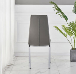 Furnizone UK Set Of 2 Dining Chairs - Modalux Modern Dining Chairs - Grey Faux Leather Chrome Legs Dining Chairs - Kitchen Dining Room Chairs - thumbnail 4