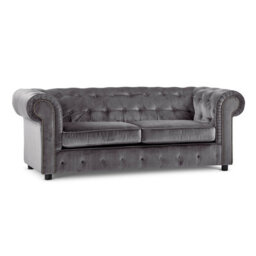 Furnishings For Less UK Ashbourne Chesterfield Large Grey Velvet Fabric 3 Seater Sofa Studded Design - thumbnail 2