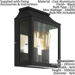 Stylish Ip44 Outdoor Wall Light In Black Aluminium With Glass Box For E27 Bulbs - thumbnail 2