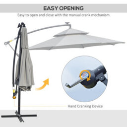 Outsunny 3(M) Cantilever Parasol Hanging Banana Umbrella W/ Lights, Light Grey - thumbnail 5
