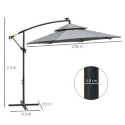 Outsunny 3(M) Cantilever Parasol Hanging Banana Umbrella W/ Lights, Light Grey - thumbnail 3