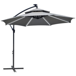 Outsunny 3(M) Cantilever Parasol Hanging Banana Umbrella W/ Lights, Light Grey - thumbnail 2